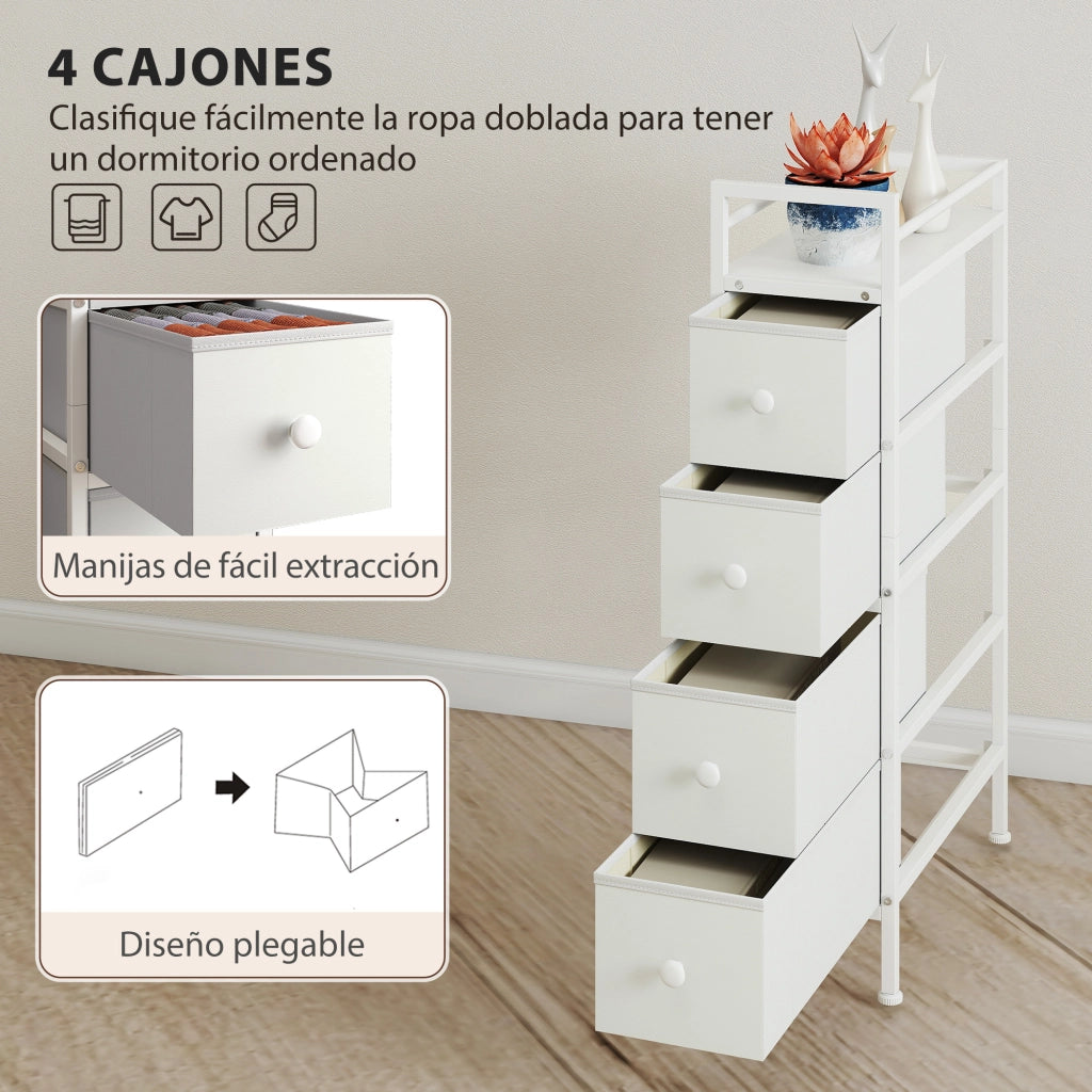 Cassettiera con 4 cassetti in tessuto e struttura in acciaio ¨C Minimal ¨C bianco 80x40x80