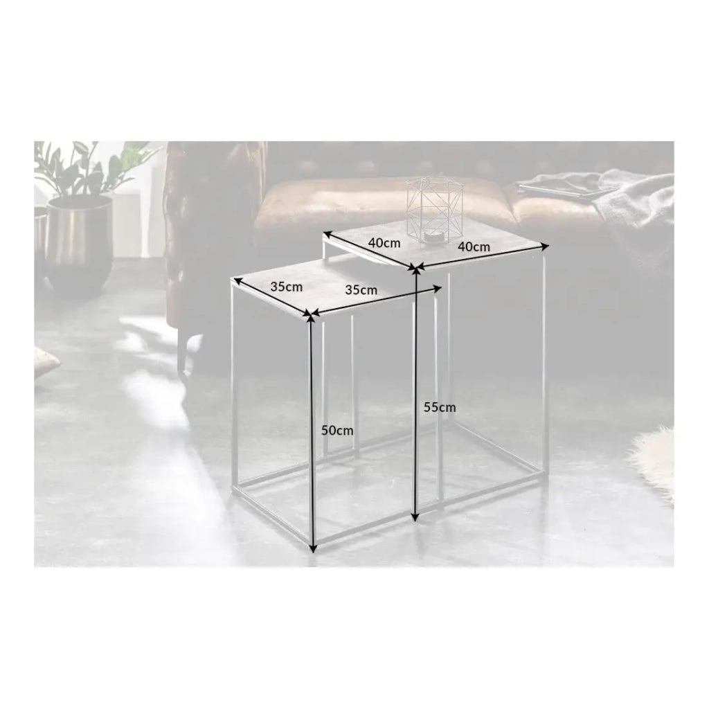 Tavolini da salotto nidificati VORTEX in alluminio grigio testurato e metallo nero - set di 2 tavoli quadrati dal design moderno