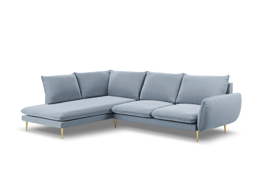 Cosmopolitan Design - Divano angolare sinistro "Vienna" 6 posti in velluto azzurro 