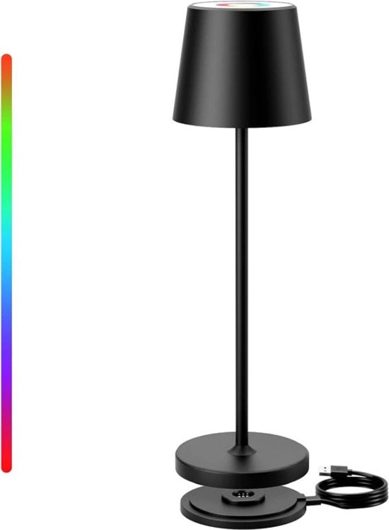 Lampada da Tavolo Ricaricabile – Lampada da Scrivania – Senza Fili – A Batterie – LED a Regolazione di Luminosità – Resistente all'Acqua – Multifunzionale - Nero