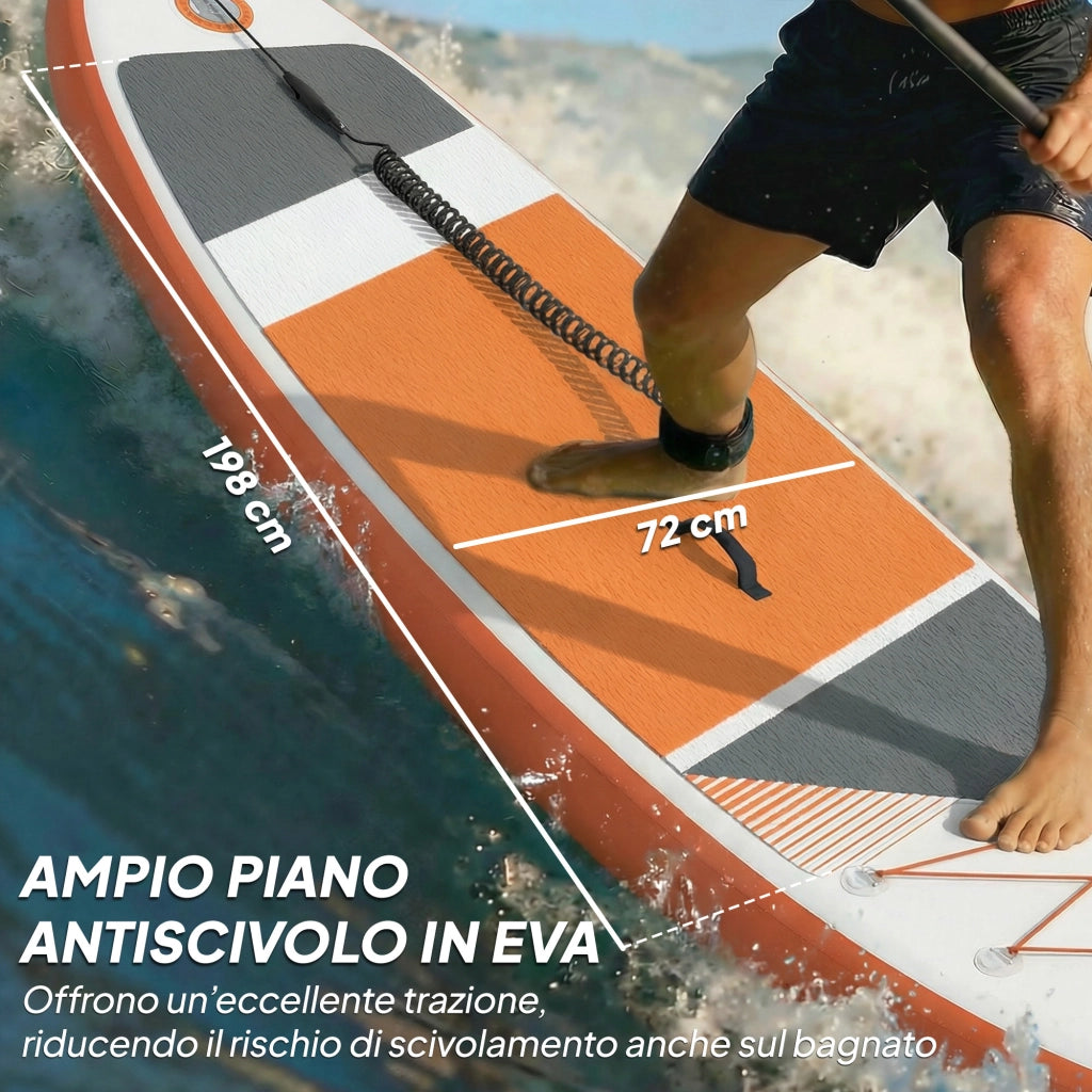 Sup Gonfiabile con Sedile, Pagaia e Accessori, in Plastica ed EVA, 320x82x15 cm, Arancione
