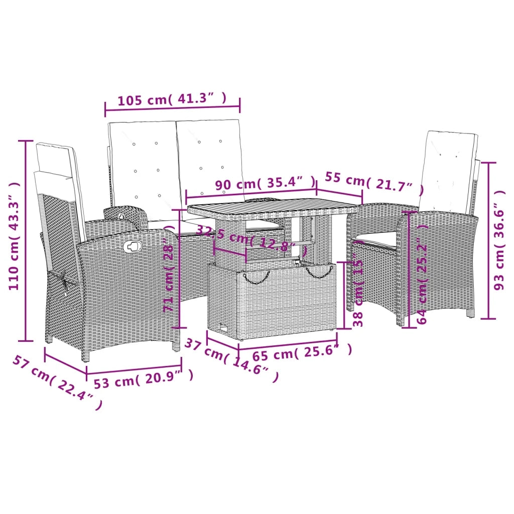 Set da Pranzo da Giardino 4 pz con Cuscini Nero in Polyrattan 3277335