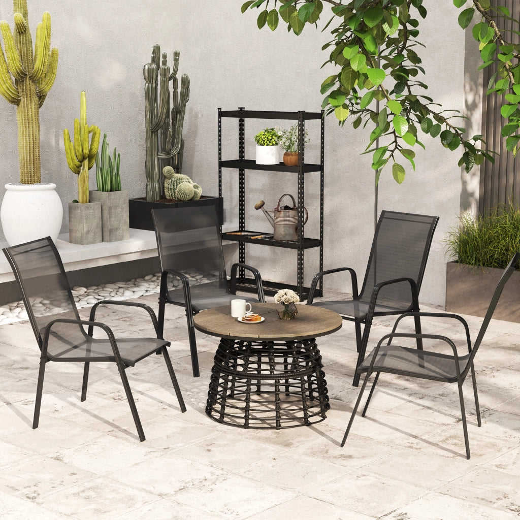 Sedia da Giardino Impilabile con Braccioli ¨C Zephmum ¨C Nero, Metallo e Tessuto a Rete