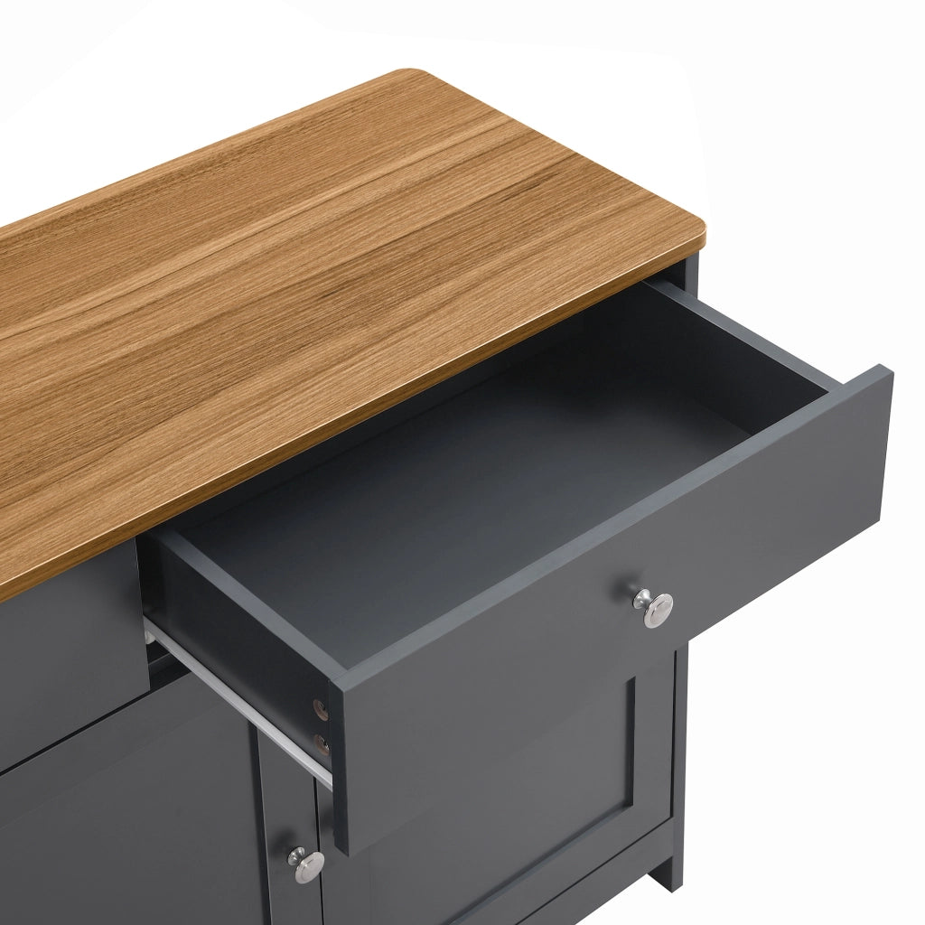 Credenza con 4 Ante e 3 Cassetti; Ripiani Regolabili; Stile Country; in MDF; Nero E Grigio; 160??37??75 cm