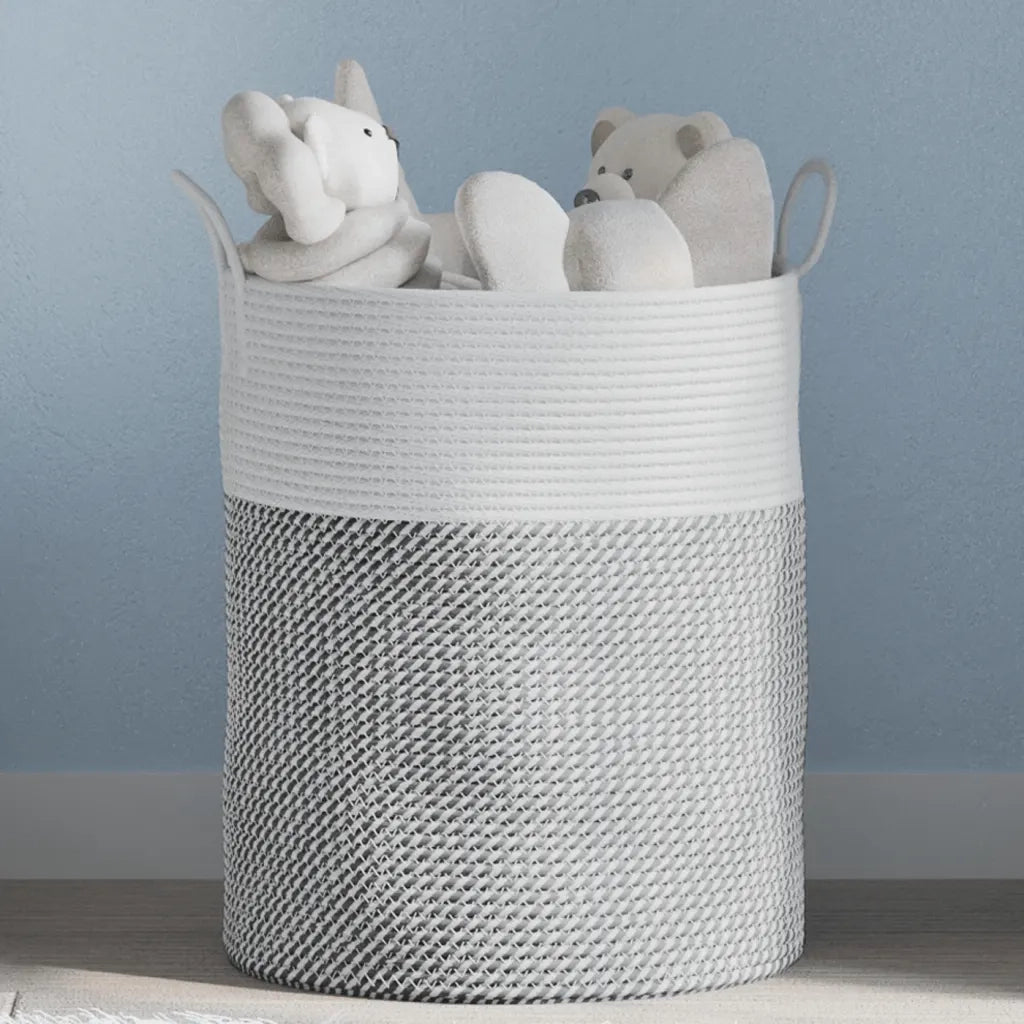 Cestino Portaoggetti Grigio e Bianco ?38x46 cm in Cotone CFW7767490
