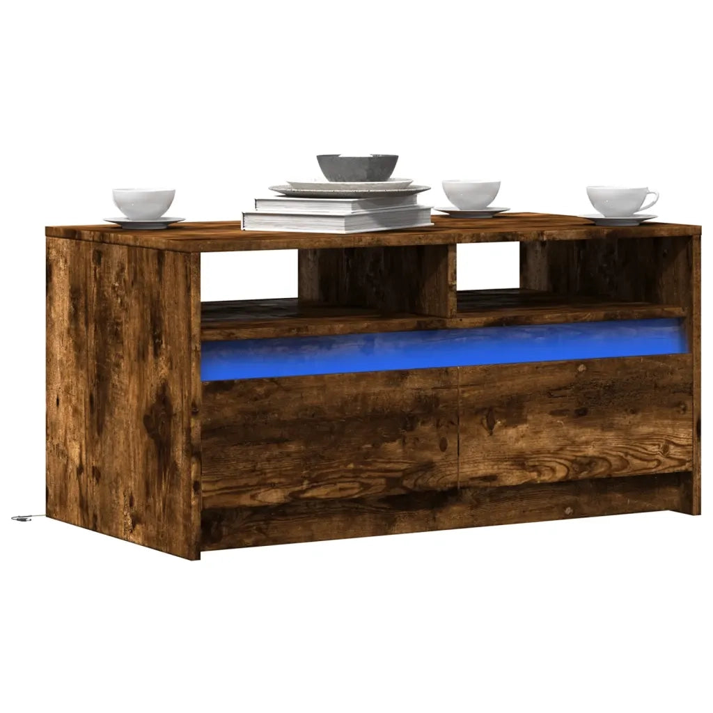 vidaXL Tavolino da Salotto con Luci LED Rovere Fumo in Truciolato