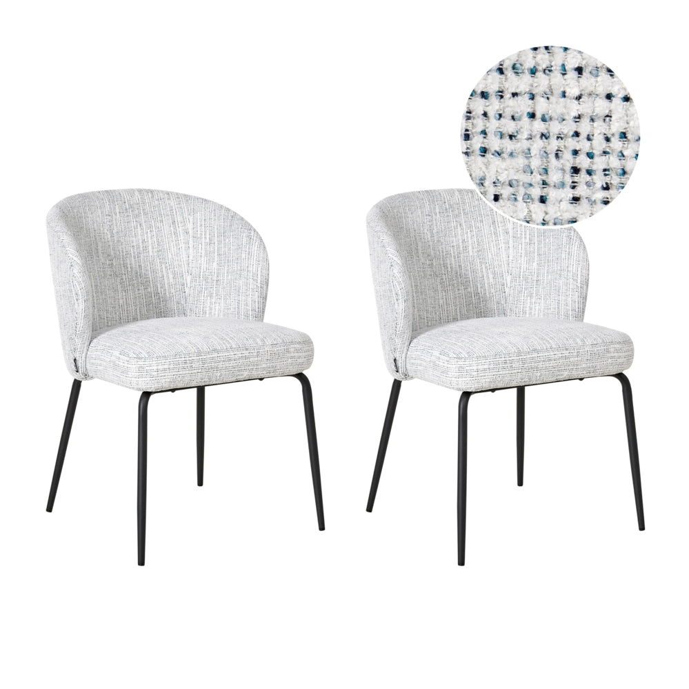 Set di 2 sedie da pranzo con rivestimento in tessuto seduta imbottita e gambe in ferro bianco e blu