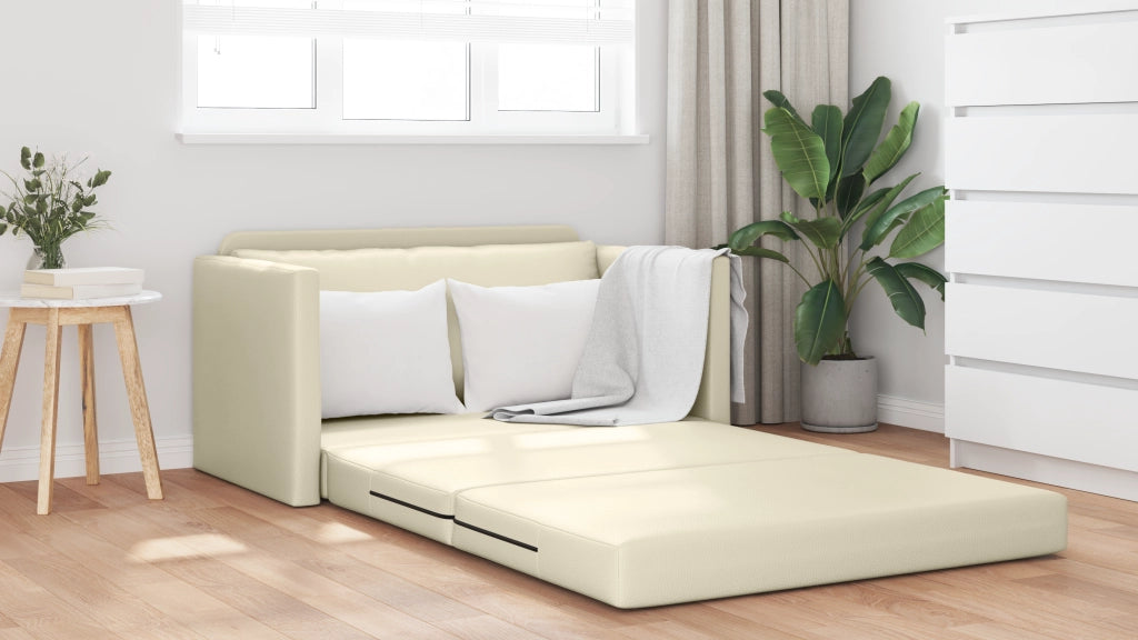 Divano Letto a Pavimento 2-in-1 Crema 124x71x78 cm Pelle Sintetica