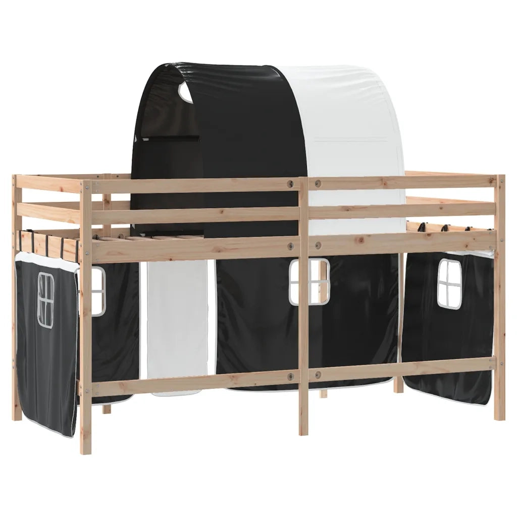 Letto a Soppalco con Tunnel Bambini | Letto Infantile | Lettino Bianco e Nero 90x190cm Pino
