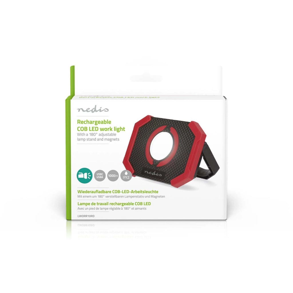 Lampada da lavoro a LED ricaricabile da 10W 1000lm con supporto a magnete Nero / Rosso Nedis