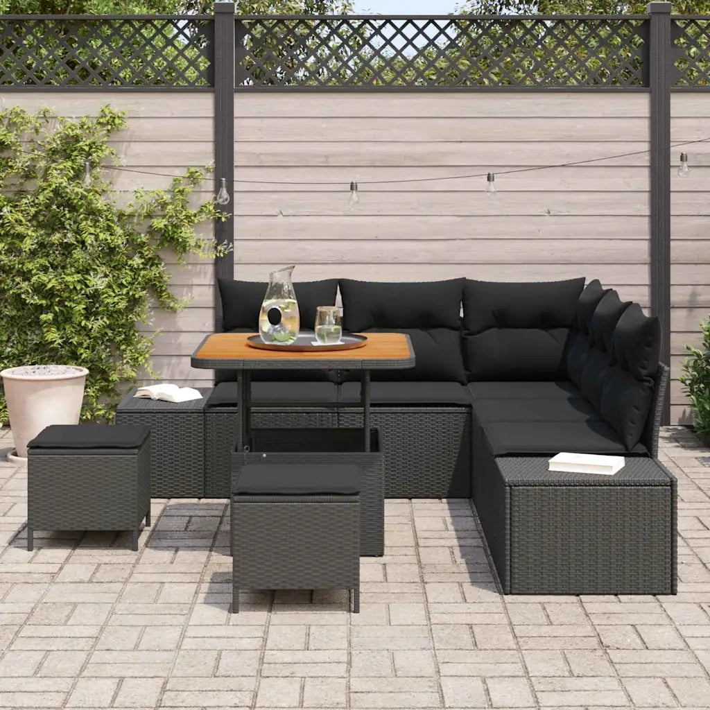 Set Divano da Giardino con cuscino 8 pcs Nero Poly Rattan 3364729