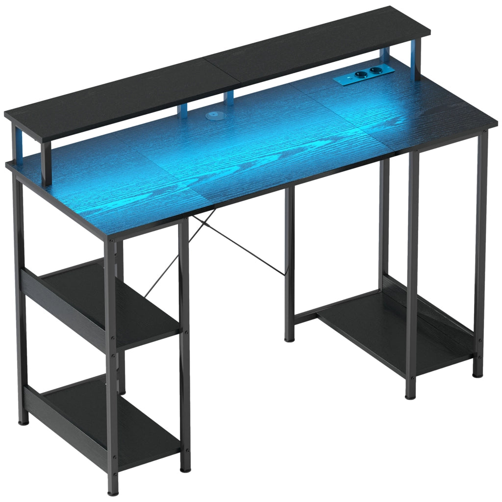 Scrivania Gaming con LED e Supporto Monitor ¨C Xylo ¨C Nero 120x50cm con Scaffale e Prese Elettriche