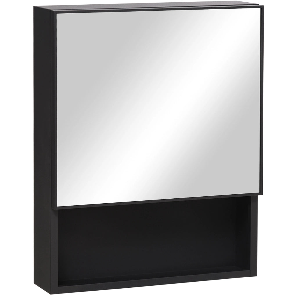 Armadietto bagno sospeso con specchio in acciaio inox nero
