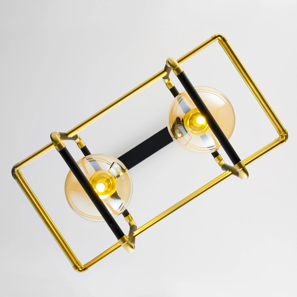 Lampadario moderno nero oro sfere ambra 2xG9 Fiori