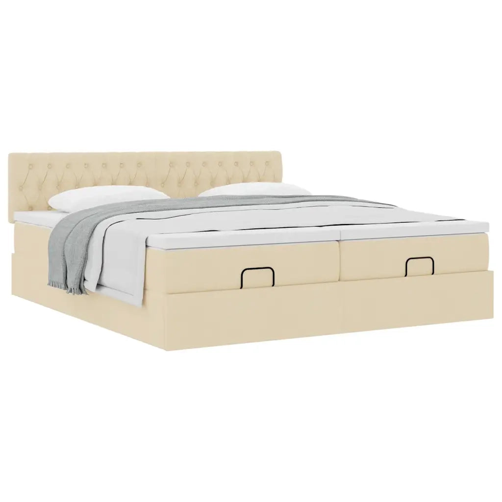 Struttura Letto Pouf con Materassi Crema 160x200 cm in Tessuto 3312013