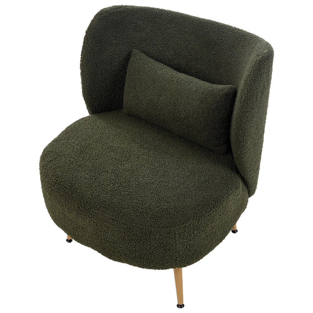 Poltrona da salotto con schienale curvo boucle verde scuro stile glam elegante soggiorno