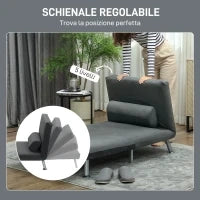 Poltrona Letto 3 in 1 con Schienale Regolabile e Cuscino in Tessuto Effetto Lino, Grigio Scuro