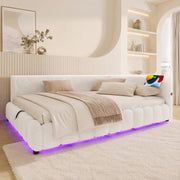DESMIU Letto Divano 140 × 200 cm 2 posti con contenitore, LED, USB e Type-C, senza materasso, in velluto, bianco