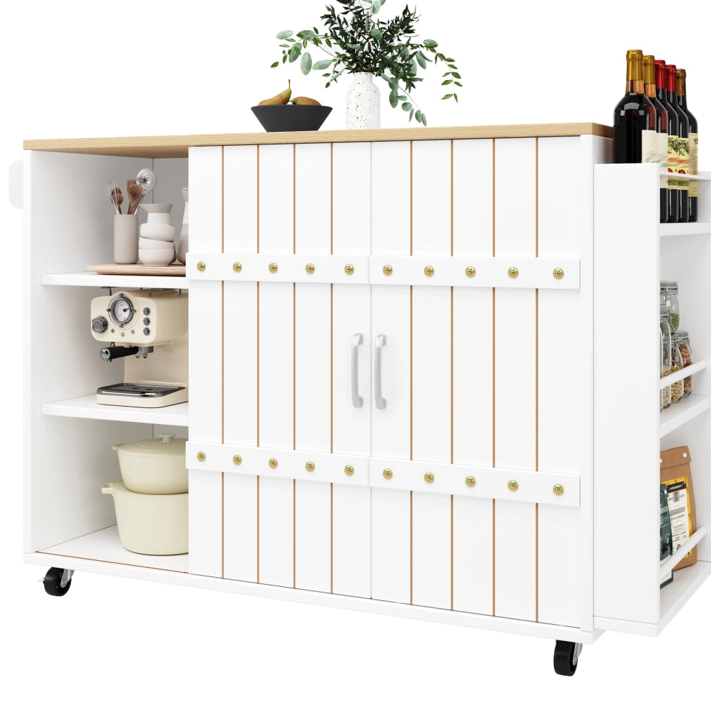 Isola da cucina 110x42x90 cm con piano ribaltabile; 3 cassetti; ante scorrevoli; MDF bianco