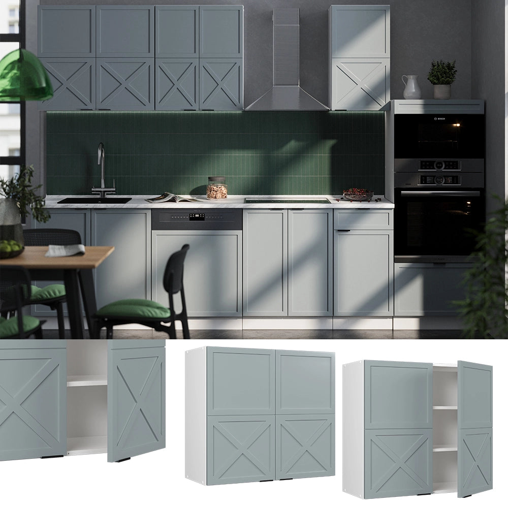 Vicco Mobile da cucina in vetro Blu-grigio chiaro 80 cm