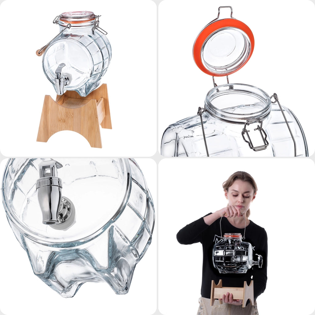 Barile KADAX con rubinetto da 3 litri in vetro per moonshine, whisky, vodka, succhi di frutta, ideale anche per matrimoni.