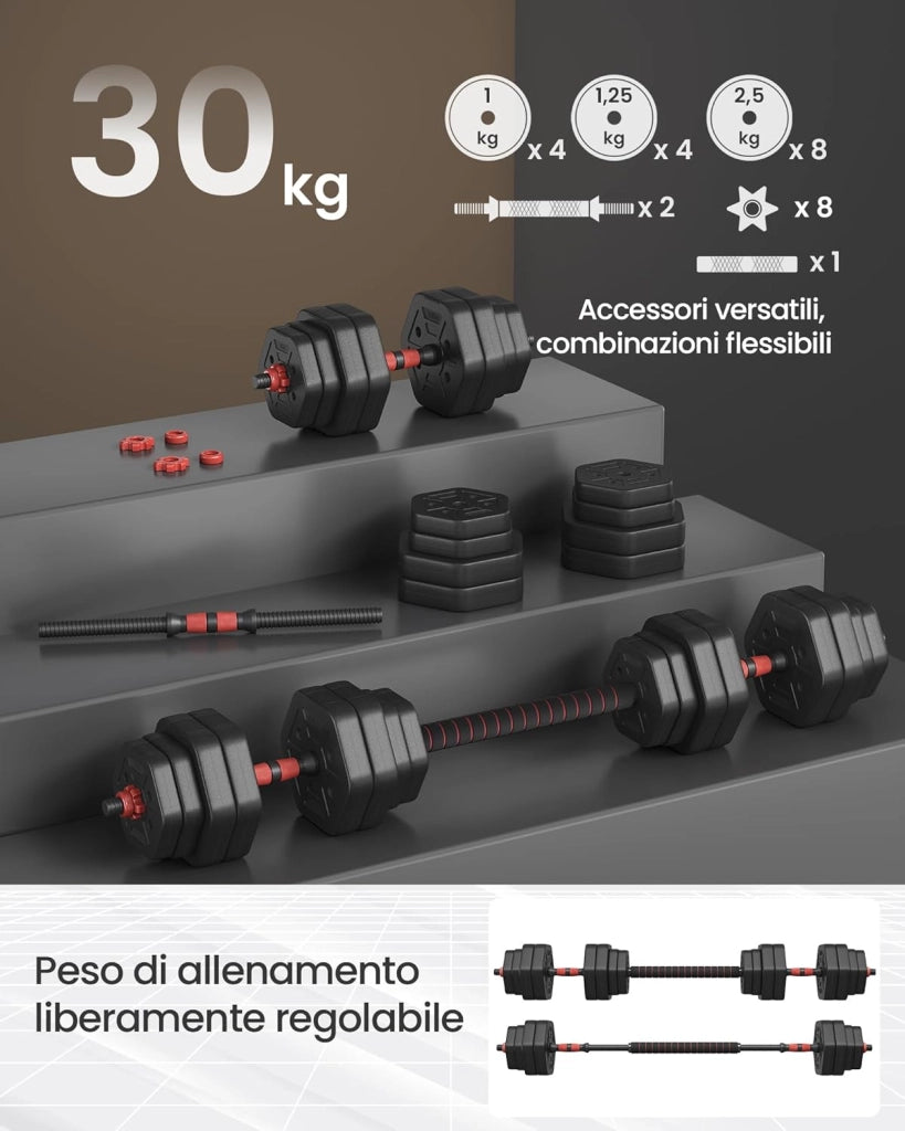 SONGMICS Set di Manubri con Barra di Collegamento, Manubri Corti, Peso Esagonale per Allenamento, Fitness, Sollevamento Pesi a Casa, Palestra