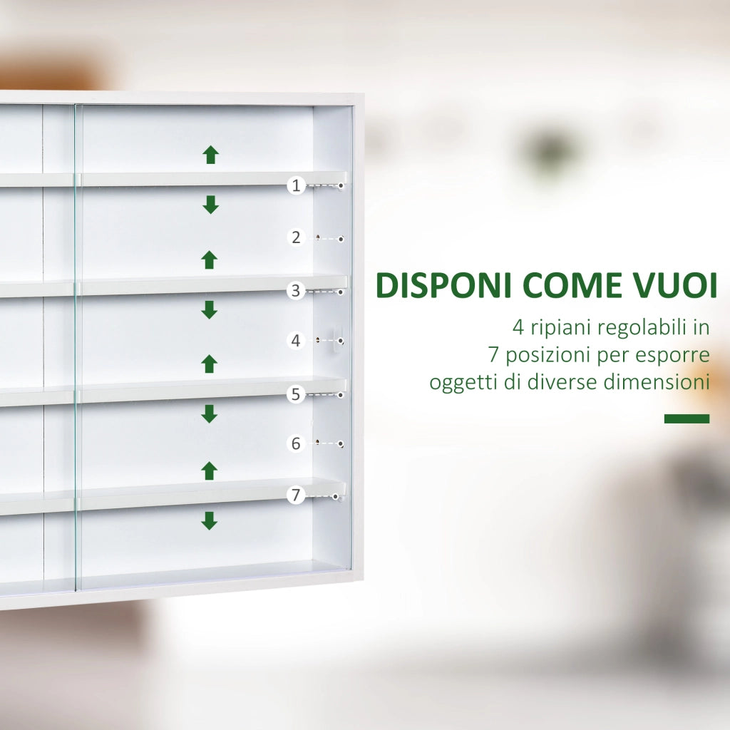 Libreria a Parete con Ripiani Regolabili in Vetro e Legno ¨C Zephmum ¨C Bianco 80x9.5x60 cm