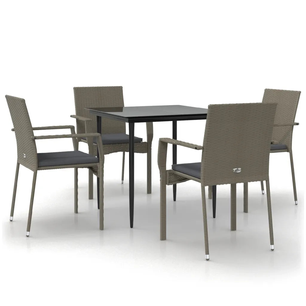 Set da Pranzo Giardino 5pz Nero e Grigio con Cuscini Polyrattancod mxl 100432