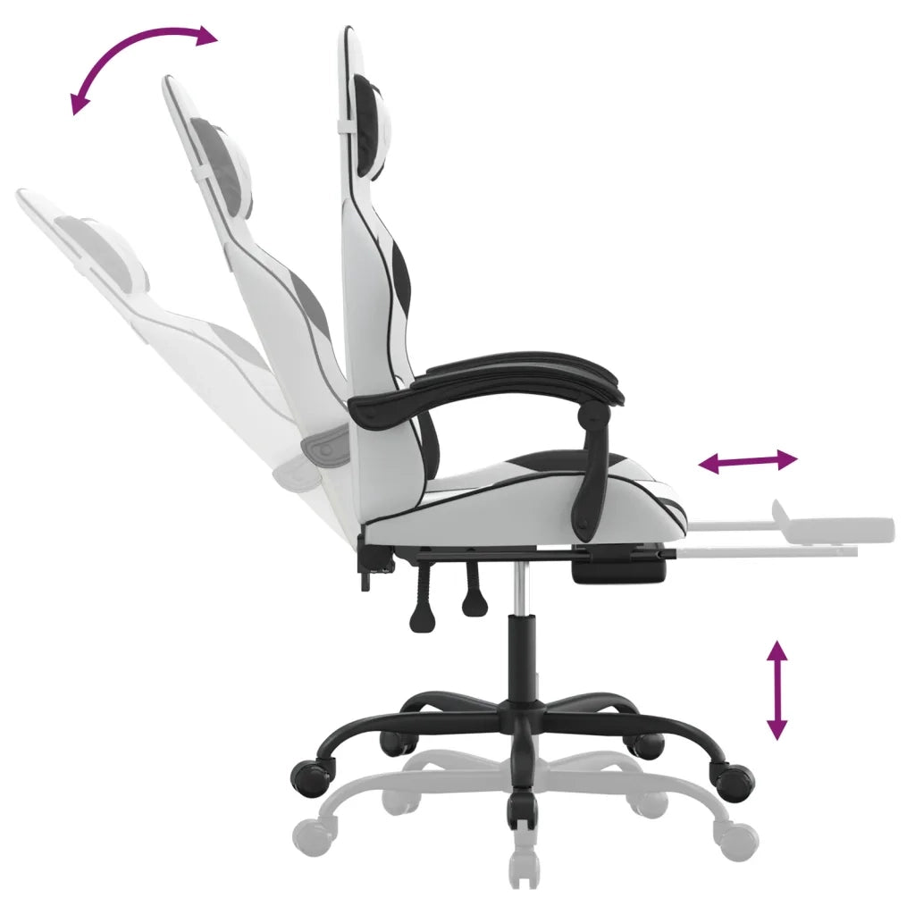 Sedia da Gaming con Poggiapiedi Bianco e Nero in Similpelle cod mxl 77548