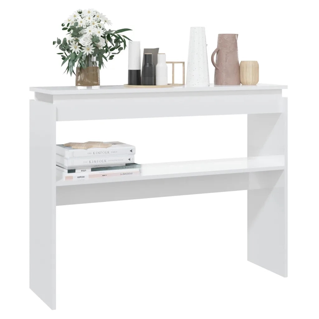 Tavolino Consolle | Tavolo d'Ingresso Bianco Lucido 102x30x80 cm Legno Multistrato