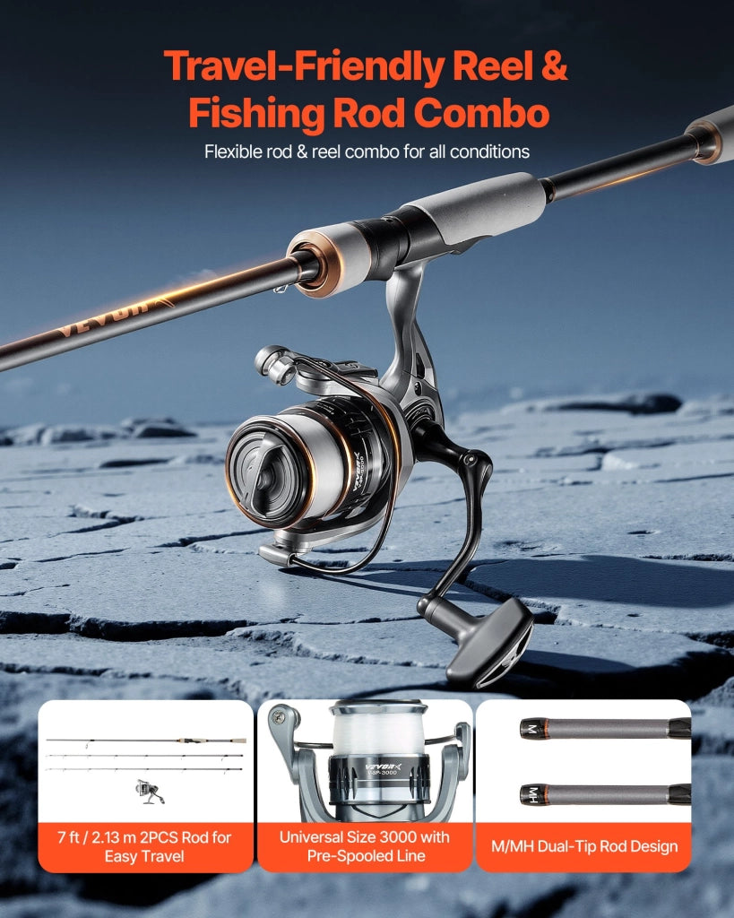 Set Canna da Pesca 2,13 m e Mulinello Spinning 3000 in Carbonio IM6 con Impugnatura EVA Resistente per Acqua Dolce e Salata