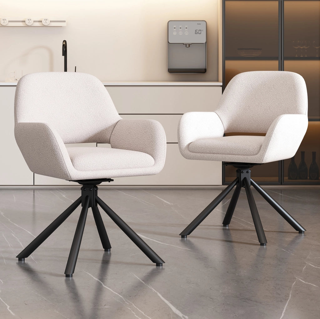 Set da pranzo bianco con tavolo allungabile e sedie in tessuto Sherpa