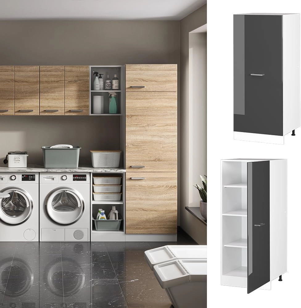 Dispensa universale R-Line, Antracite lucido, 60 cm con anta grande, per la conservazione di utensili domestici e scorte
