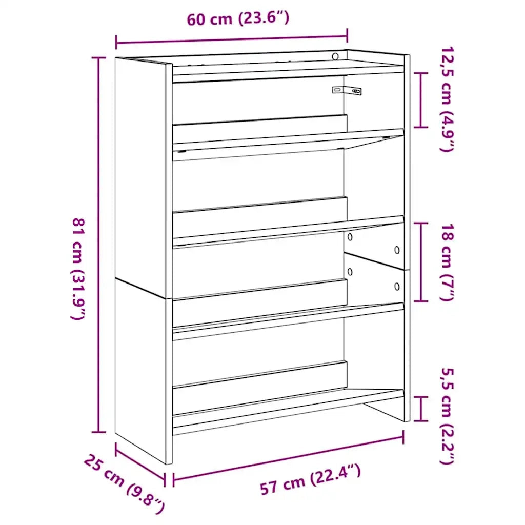 Scarpiera-Scaffale per scarpe Legno Antico 60x25x81 cm in Legno Multistrato
