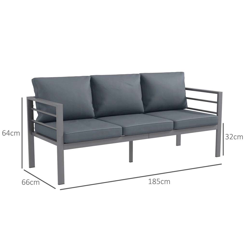 Divano da Giardino 3 Posti con Cuscini per Seduta e Schienale 185x66x64 cm in Alluminio Grigio