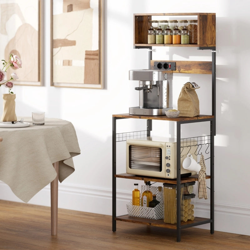 SCAFFALE CUCINA 60 x 42 x 153 cm Marrone Rustico con prese elettriche