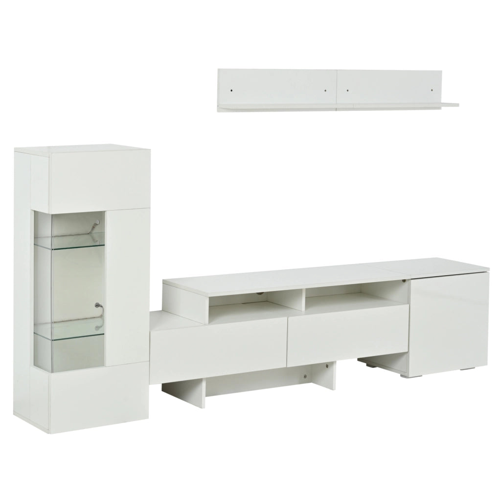 Set mobili TV 3 pezzi con LED e frontali lucidi bianco HOMVRA