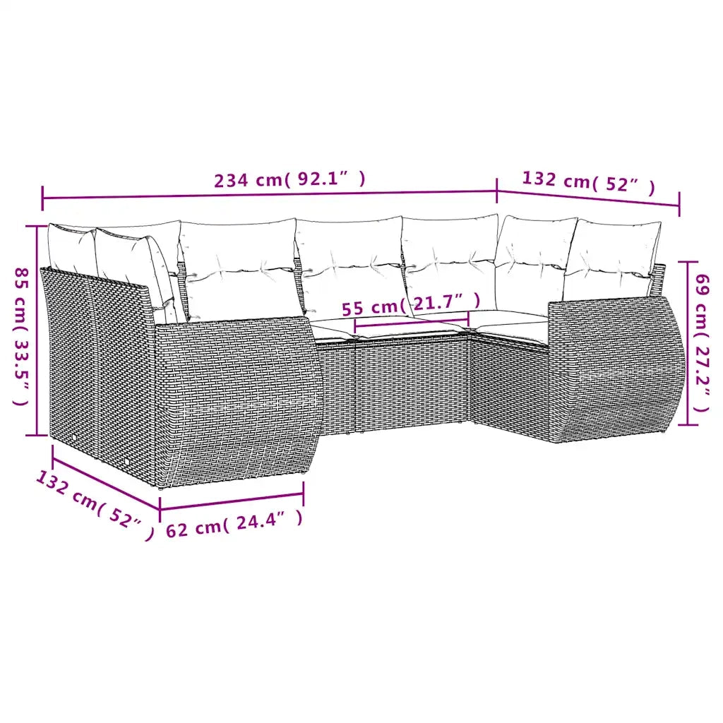 Set Divano da Giardino 6 pz con Cuscini Marrone in Polyrattan 3221782