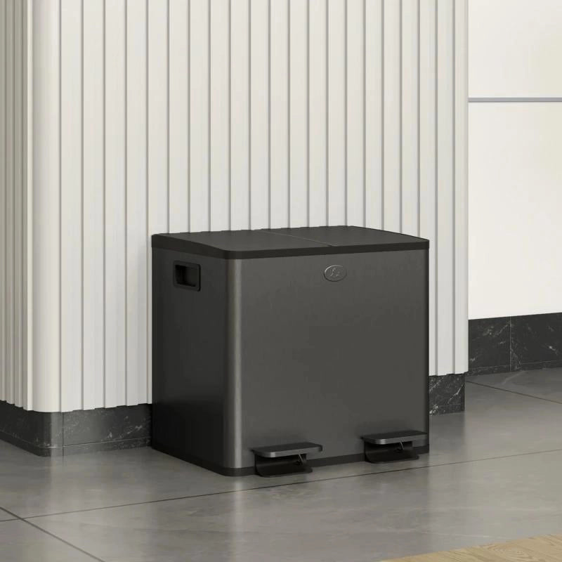 BIDONE IMMONDIZIA A 2 SEZIONI DA 15L CON CHIUSURA SILENZIOSA, IN ACCIAIO INOX E PP, 41.7X36.6X43.2 CM, NERO