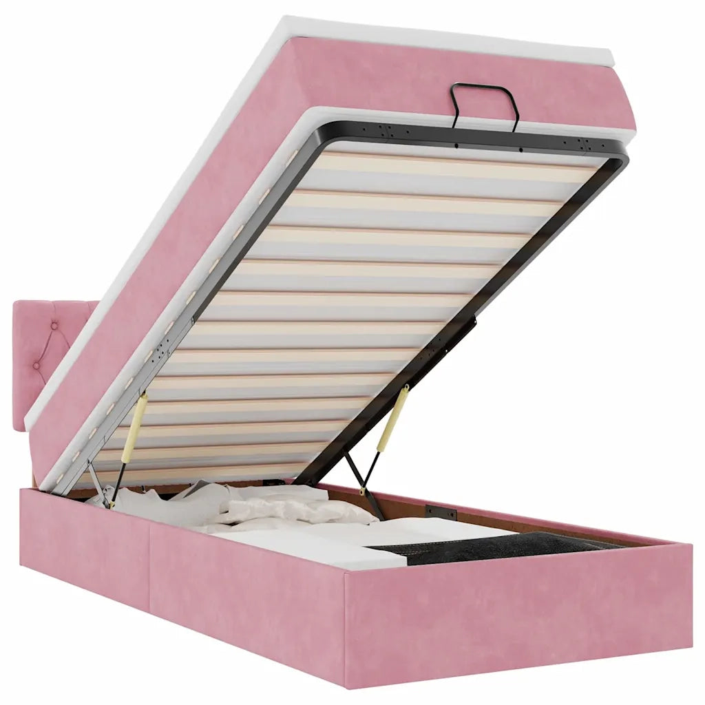 Struttura Letto Pouf con Materasso Rosa 90x190 cm in Velluto 3311818