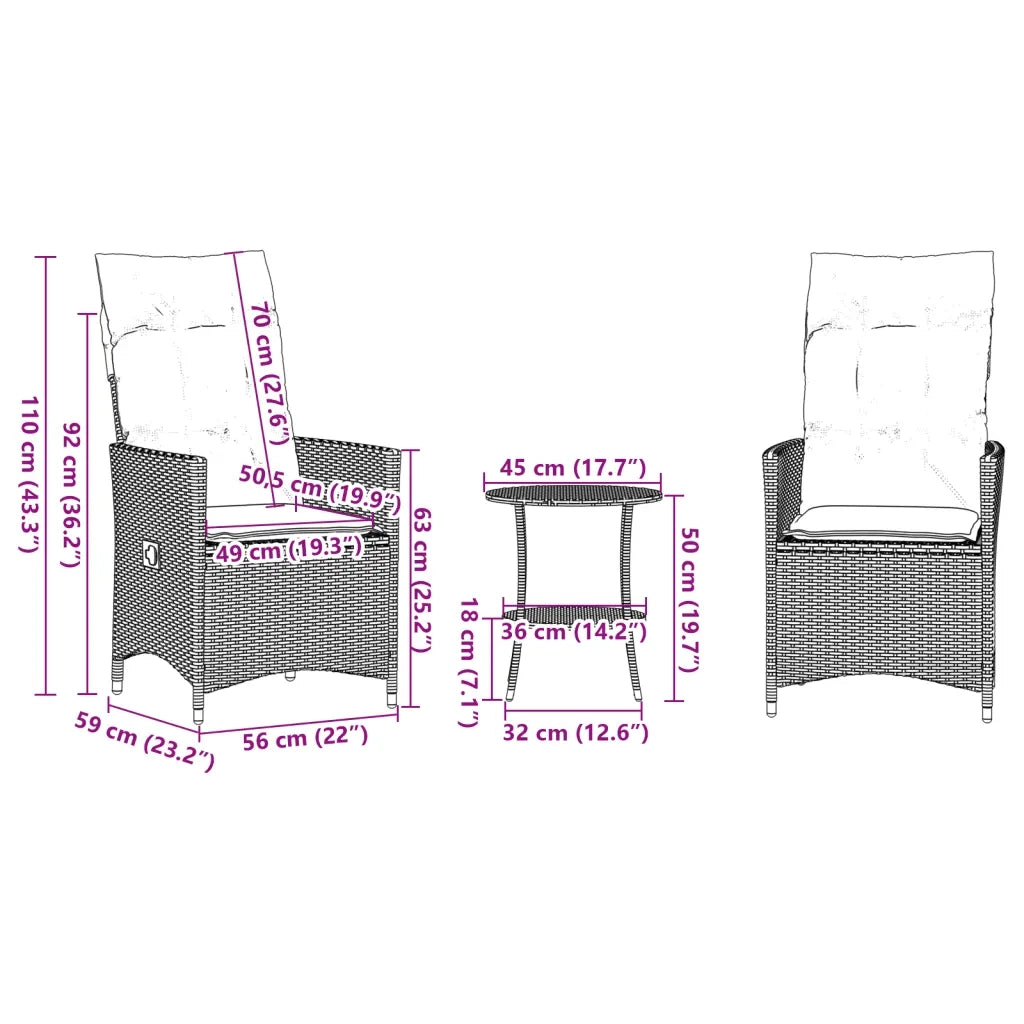 Set da Bistrò 3 pz con Cuscini Beige in Polyrattan 365655
