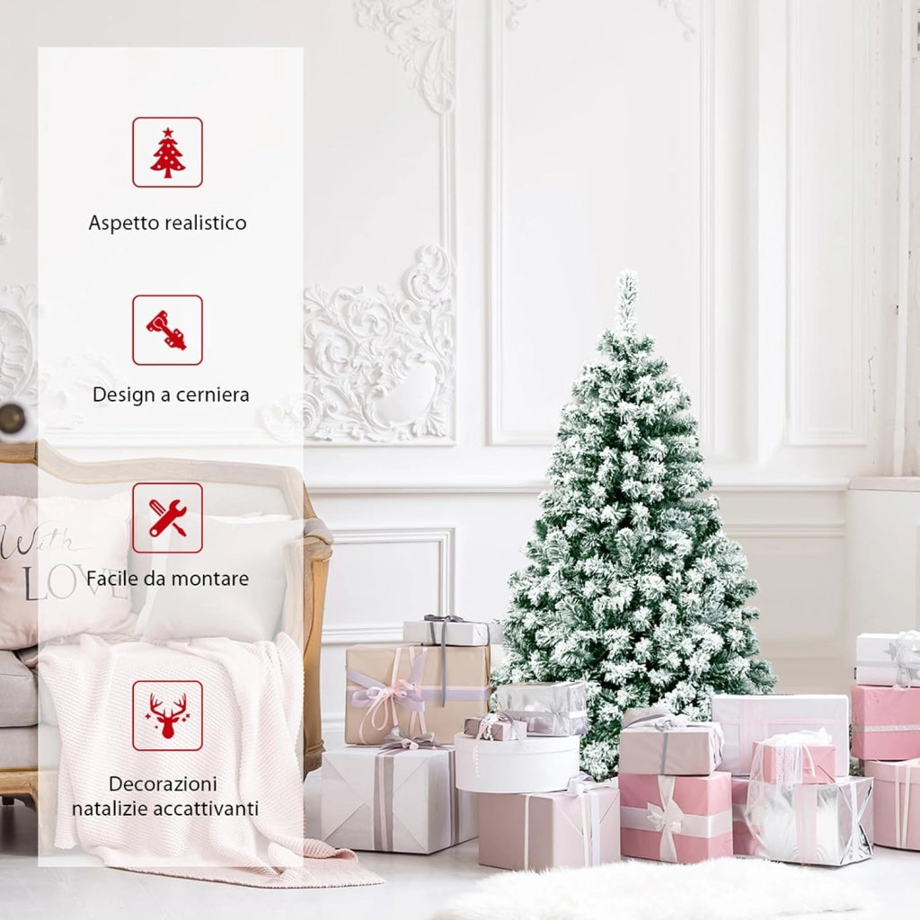 Albero di Natale Innevato 135 cm, Albero di Natale con 200 Luci LED Bianche Calde, 400 Rami, Base in Metallo, Decorazione Natalizia per Casa e Negozio (135 cm)