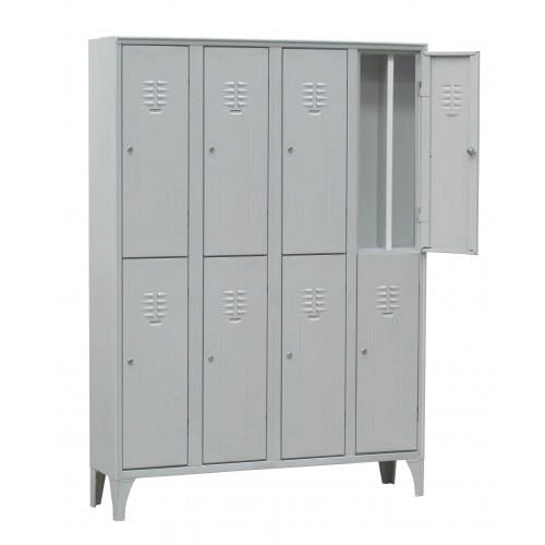 Armadietto spogliatoio con tramezza sporco/pulito multi vano ad 8 posti monoblocco cm. 120x50x180h