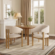 Set di 2 sedie da pranzo con braccioli; struttura in metallo effetto legno; tessuto lino beige