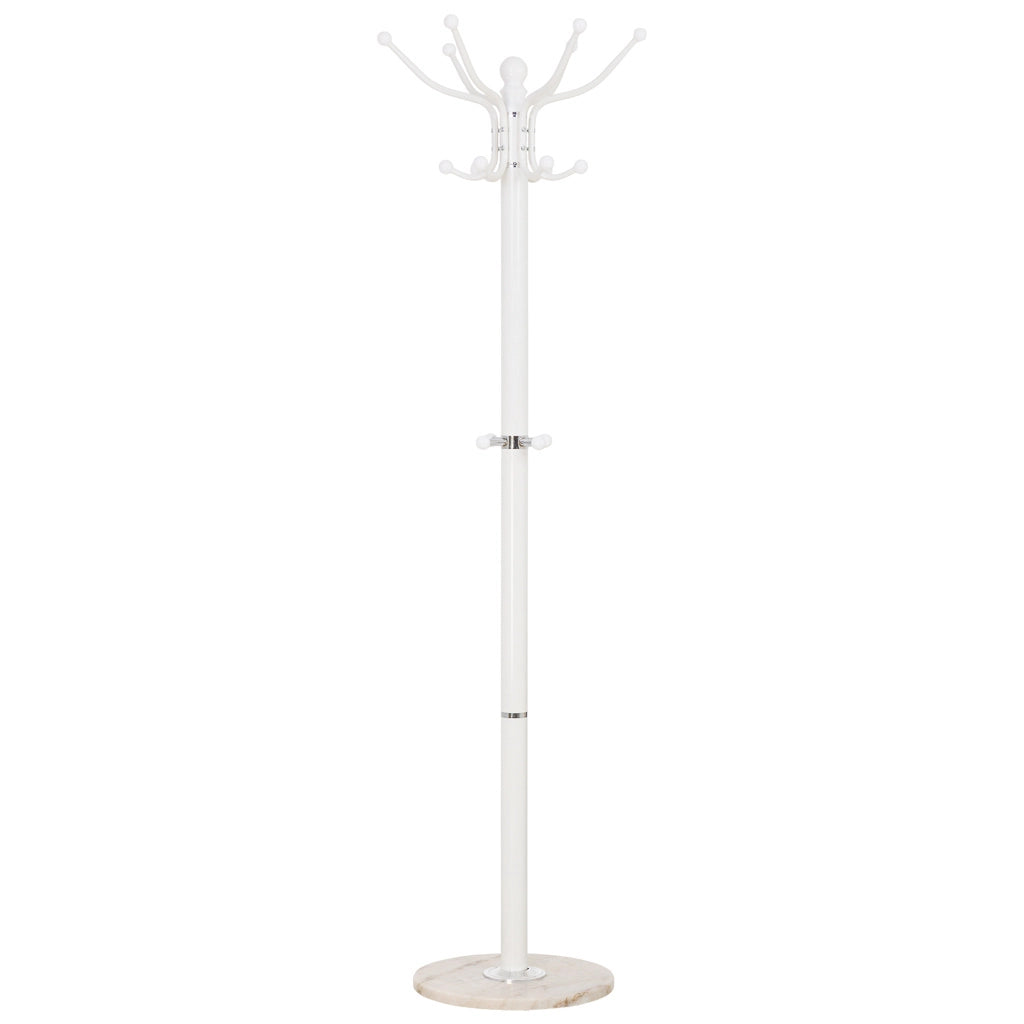 Perchero de metal blanco con paraguero y 6 ganchos D36x173h cm