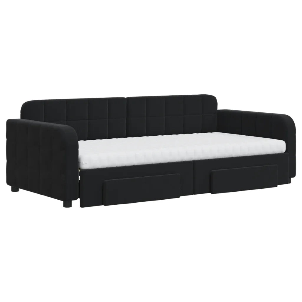 Divano Letto Estraibile con Cassetti Nero 90x190 cm in Velluto