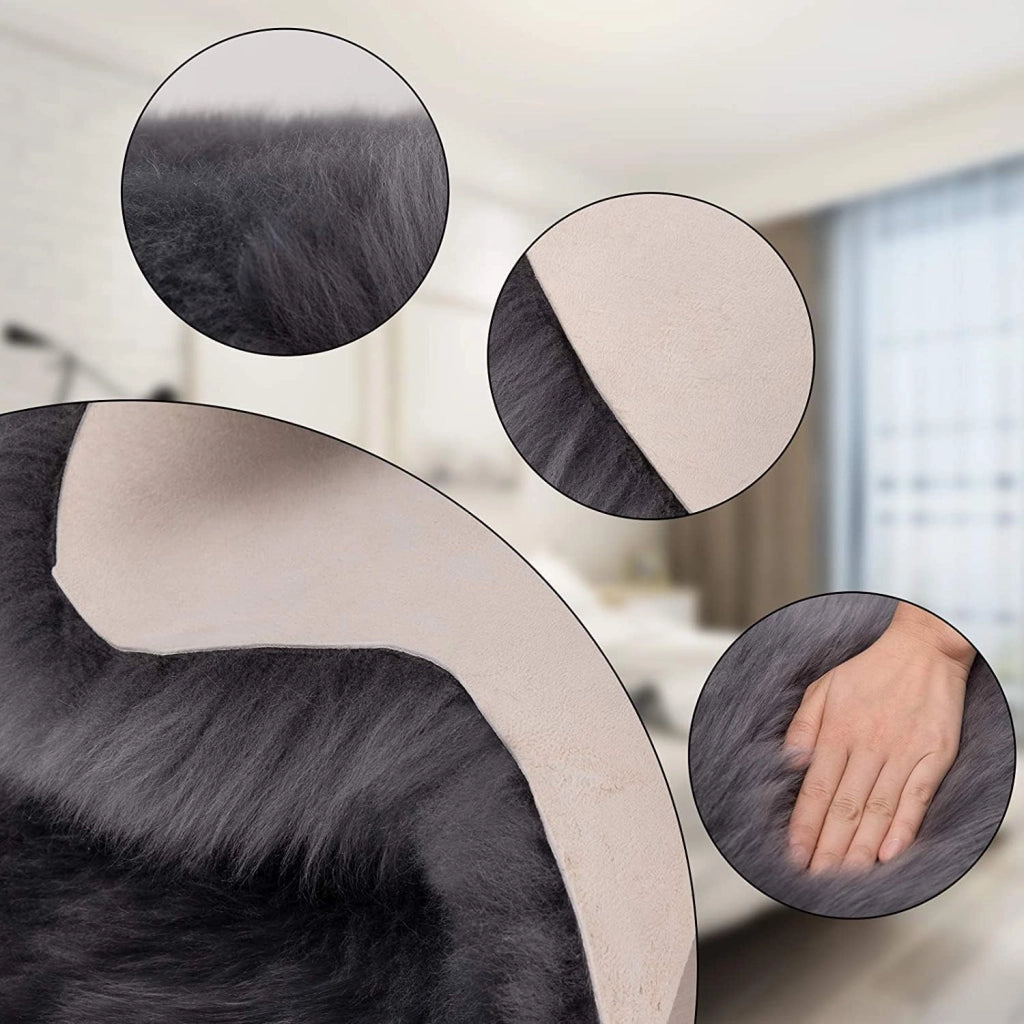 Tappeto ecologico in pelliccia di agnello, vera pelliccia naturale morbida e fluttuante, adatto per soggiorno, camera da letto, stanza dei bambini, grigio, (100-110) x65 cm