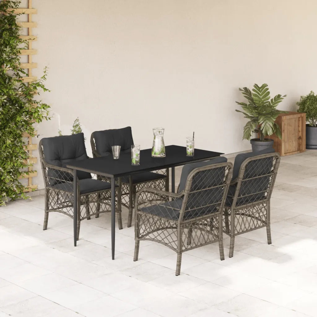 Set da Pranzo da Giardino 5 pz con Cuscini in Polyrattan Grigiocod mxl 88635