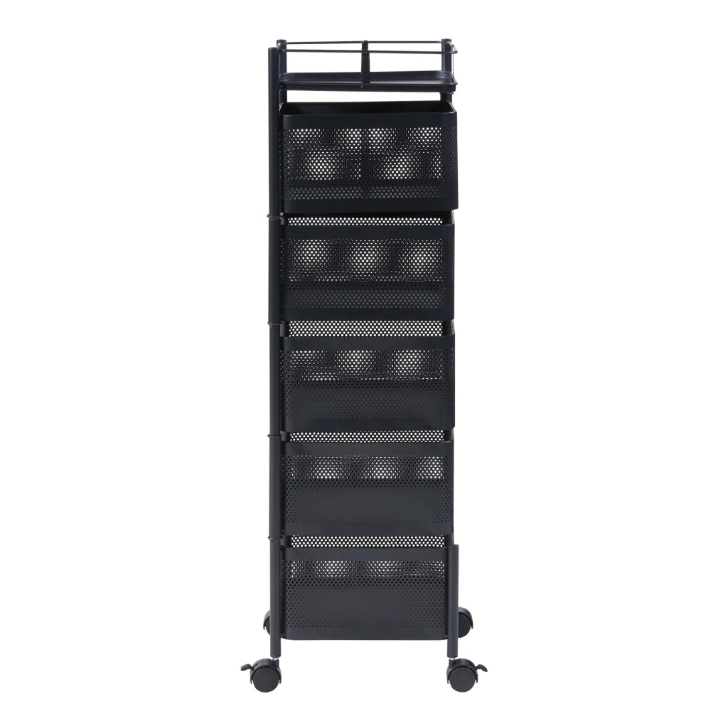 Carrello di servizio carrello da cucina/soggiorno unità di stoccaggio a 5 ripiani 95 x 27 x 27 cm acciaio nero 03_0009256