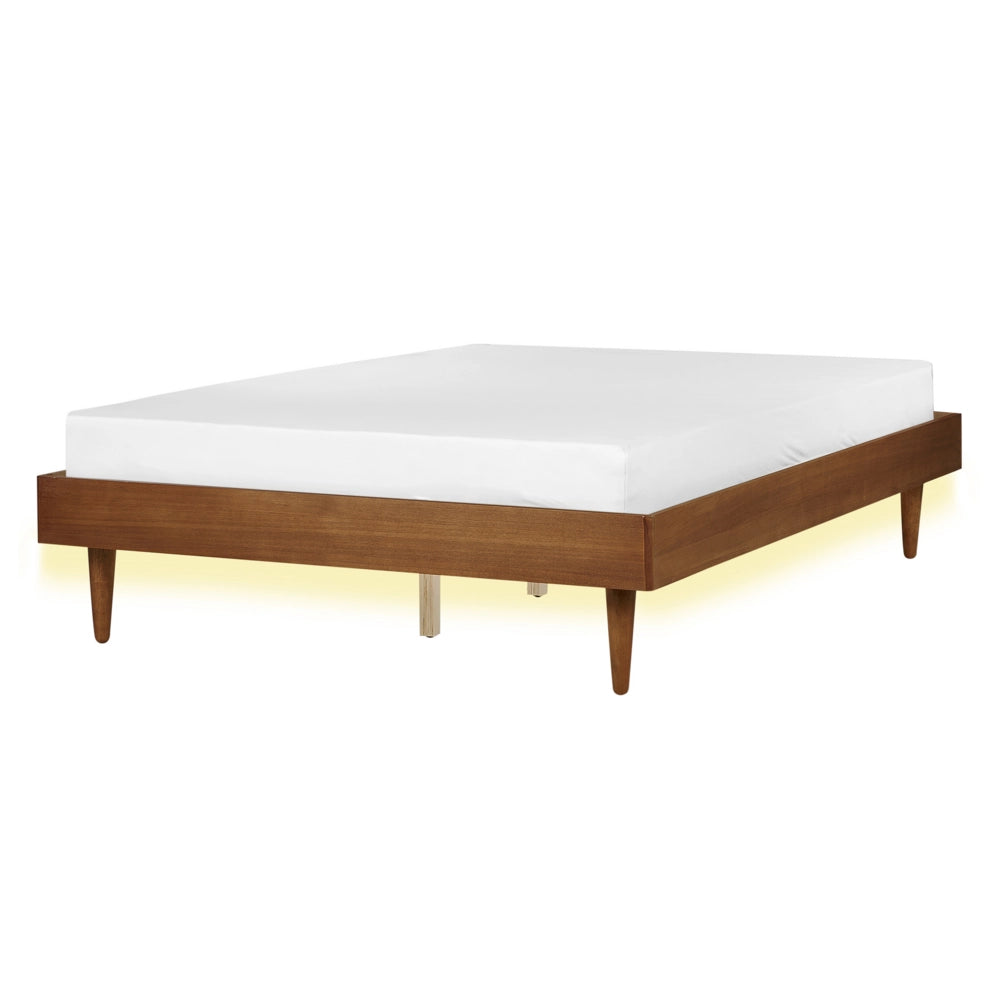 Letto marrone in legno di frassino UE Dimensioni doppie 4ft6 senza testata con luce LED Base a doghe Stile rustico minimalista